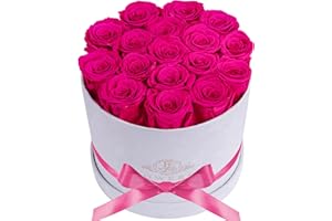 PRIFROTI Forever Real Roses in Suede Box - 17-Piece Roses in a Box - Real Preserved Roses That Last Over a Year - Preserved Flowers for Delivery Prime - Valentine's Day, Birthday, Mother's Day (Hot Pink)