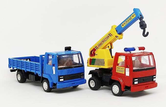 Jack Royal Ashok Leyland Truck & Ashok Leyland Crane Automobile Miniatures(2Combo) (Pull Back Toy Car) Random Color (Set of 2) (AL-Cargo(Blue) -AL Crane(RED))