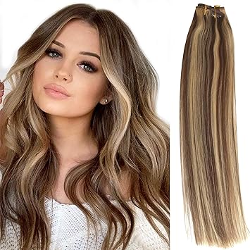 Amazon Com Clip In Hair Extensions Brown With Blonde Highlights