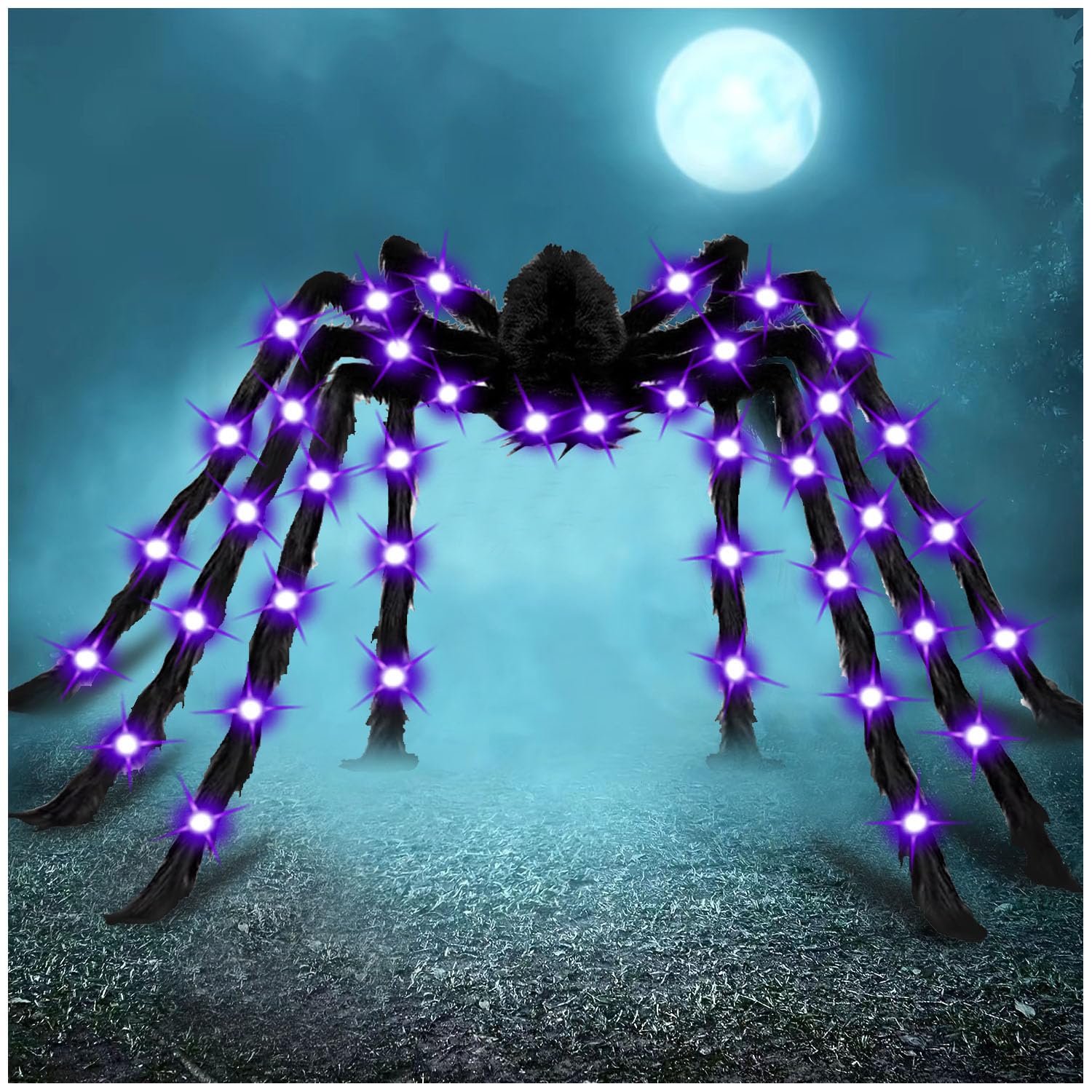 Photo 1 of 78" Jumbo Halloween Light up Spider Scary Giant Spider for Indoor Outdoor Halloween Spider Decorations Party Favor Yard Home House Décor Multicolor