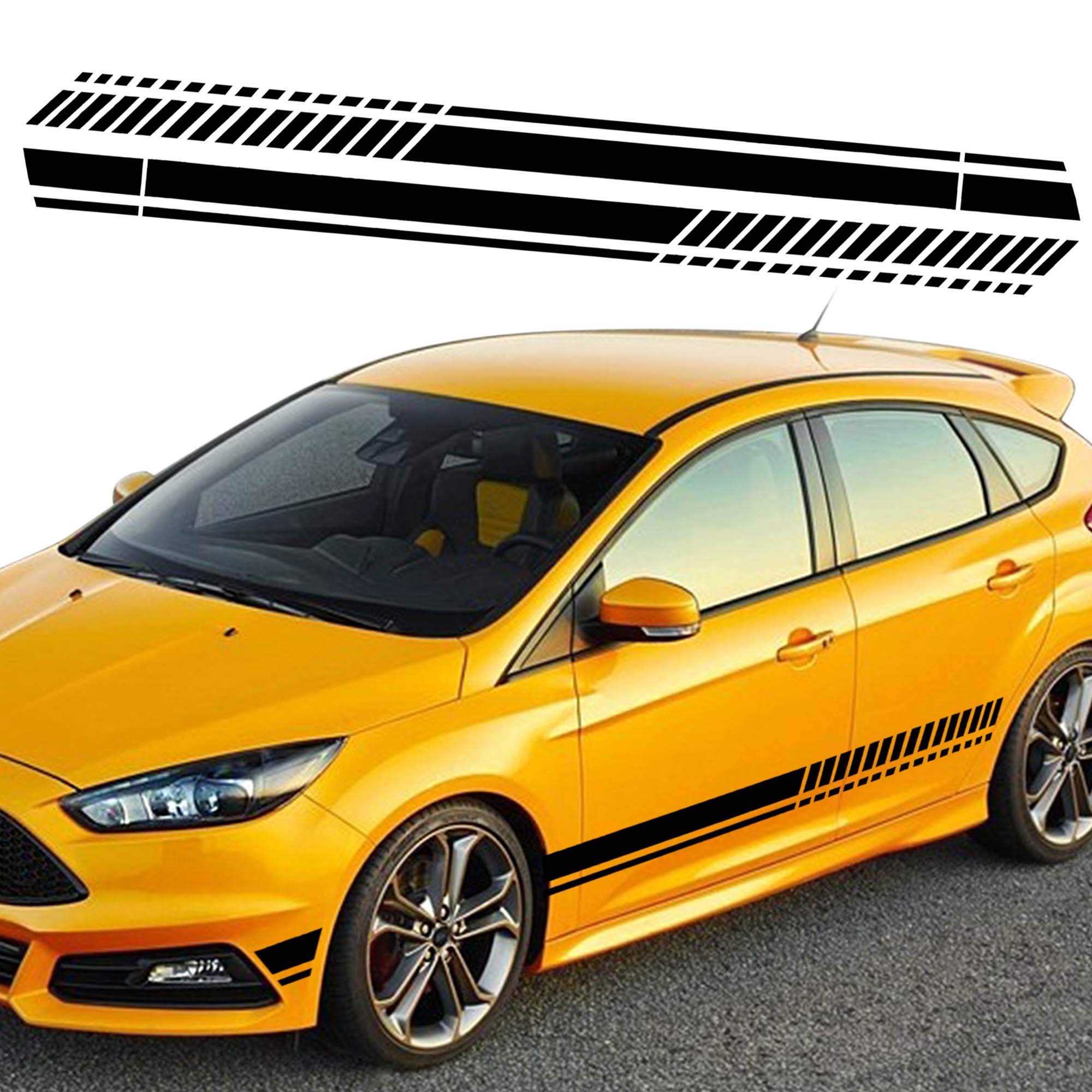TOMALL 1 Pair 82.6'' Sports Racing Stripe Stickers for Car Body Door Side Stripe Graphic Vinyl Decals Decoration for All Cars SUV Truck Off-Road Vehicles Universal Stickers Accessories (Black)