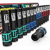 KIRXST 14-Piece 1/2" Drive Impact Socket Set, 10-24mm Thicker Deep Sockets with Heavy Duty Storage Case and 1/2 to 1/4 Impact