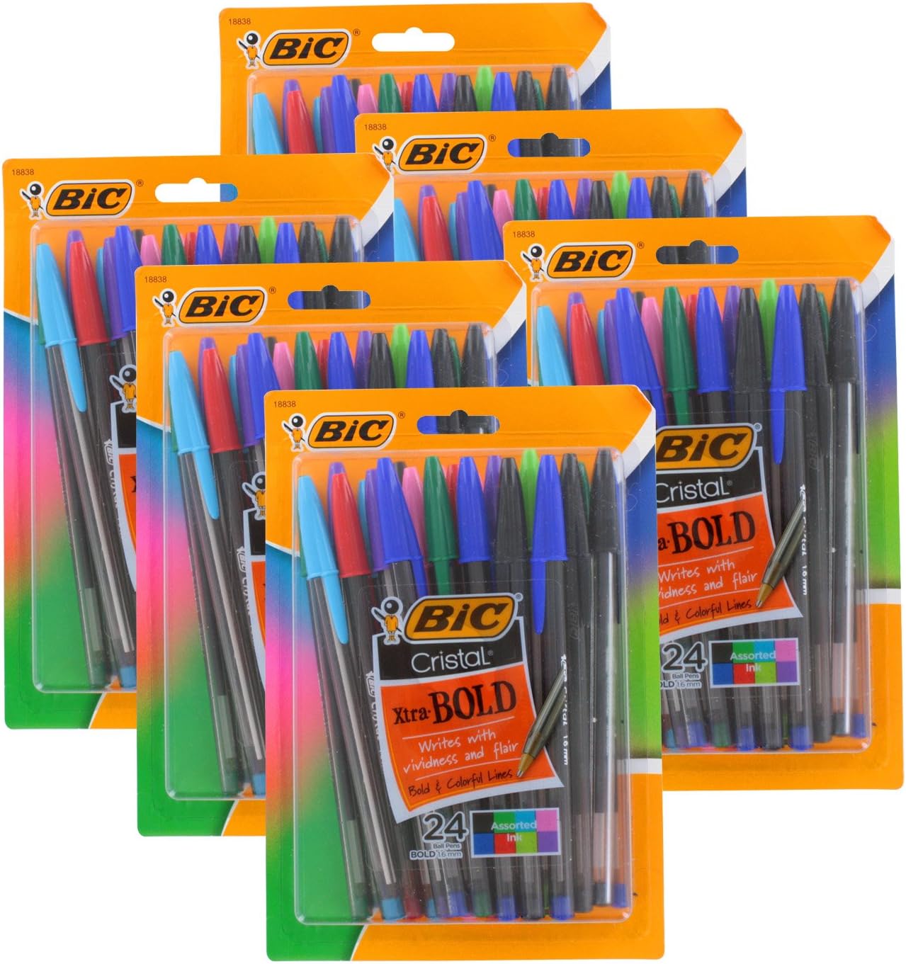 Bic Cristal Xtra Bold Point 1.6 mm Pens, Assorted Inks, 24Pack Amazon