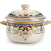 ZENFUN Kitchen Enamel Stockpot with Lid, 3.5 Quart Retro Flower Stew Bean Cooking Pot, Vintage Thicken Soup Pot with Handles,