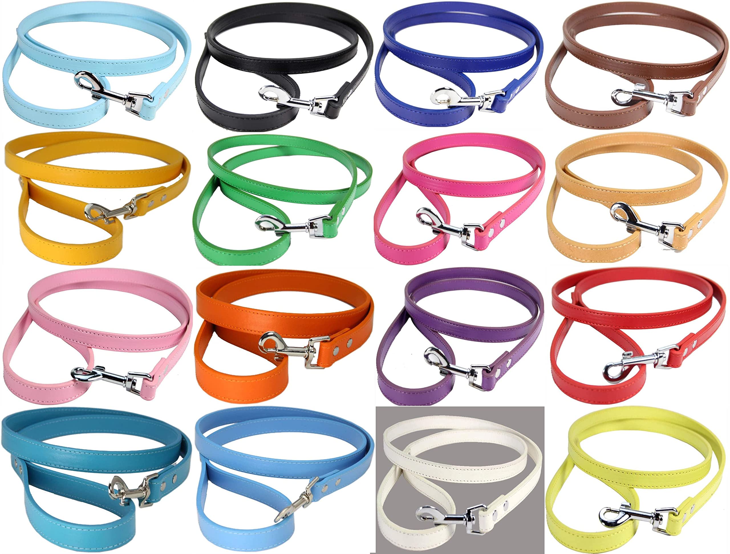 Vibrant Leather Dog Lead For Puppy, Dogs in 3 Sizes - For Small, Medium & Large Pet Bright Colour Leash (Blue, Large (120cm x 2cm))