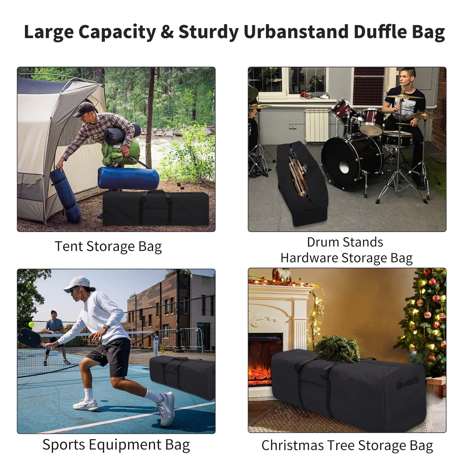 52 Inch Large Duffle Bag for Travel Camping Sport Equipment Storage Bag with 2-way Lockable Zippers (Black)