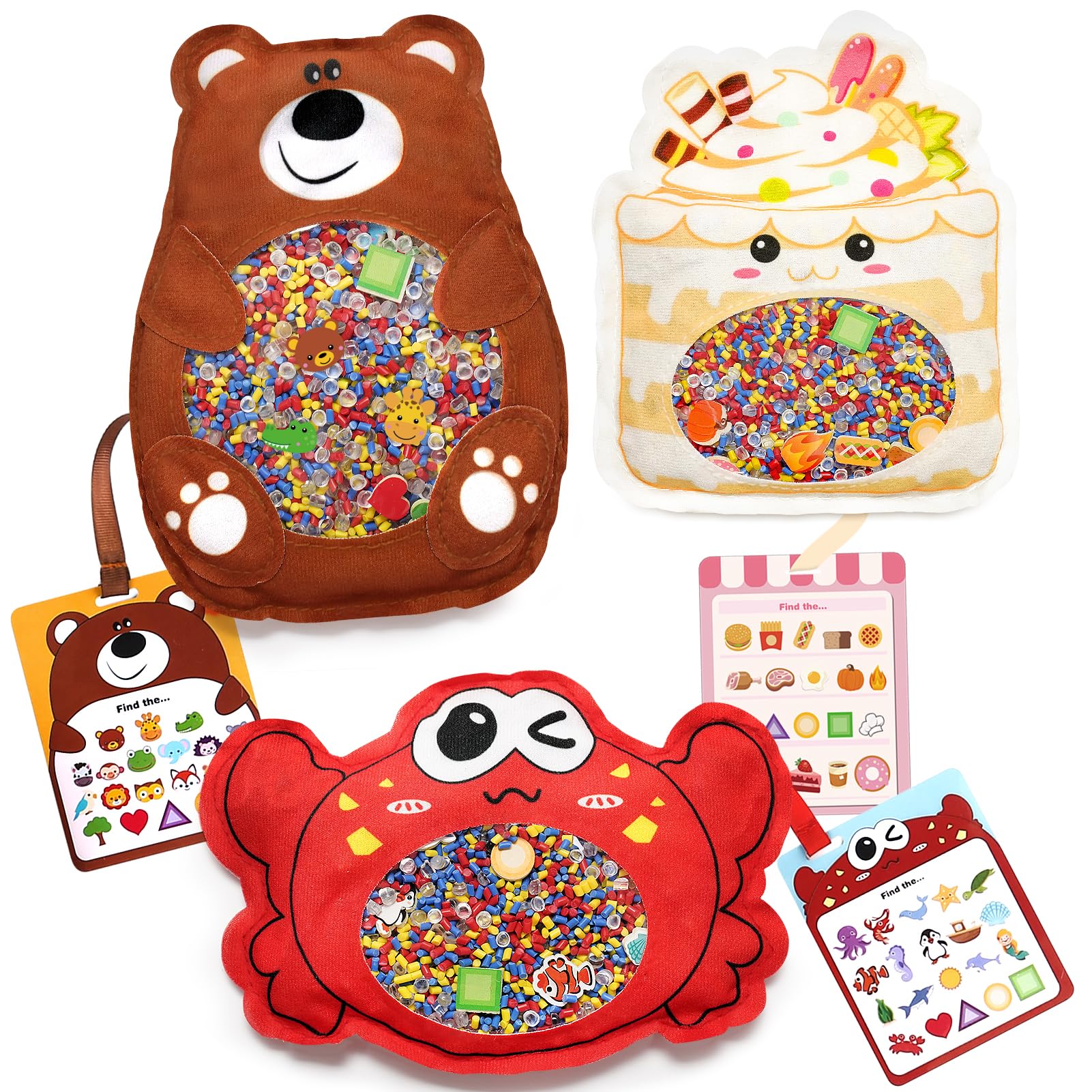 Photo 1 of Joyreal Hide and Seek Busy Bag- 3 Pack Seek and Find Hidden Object Game, Sensory Hidden Object Search Problem Solving Travel Game for Kids 3+, Including Alphabet, Food, Fish, Animal