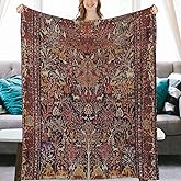 Persian Vintage Antique Carpet Nature Art Flannel Fleece Throw Blankets 50"X40" Lightweight Fluffy Winter Fall Blanket Cozy Soft Fuzzy Plush Home Decor for Couch Bed Sofa Bedroom Living Room Travel
