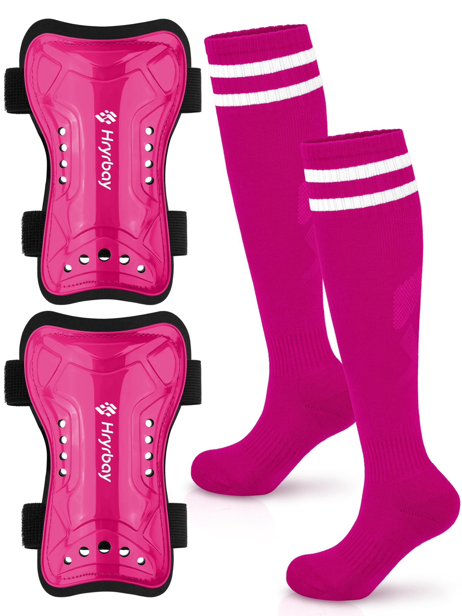 Photo 1 of Hryrbay Kids Soccer Shin Guards and Socks Toddler Soccer Shin Pads Protective Defender Gear for Youth Boys Girls S Rose Red