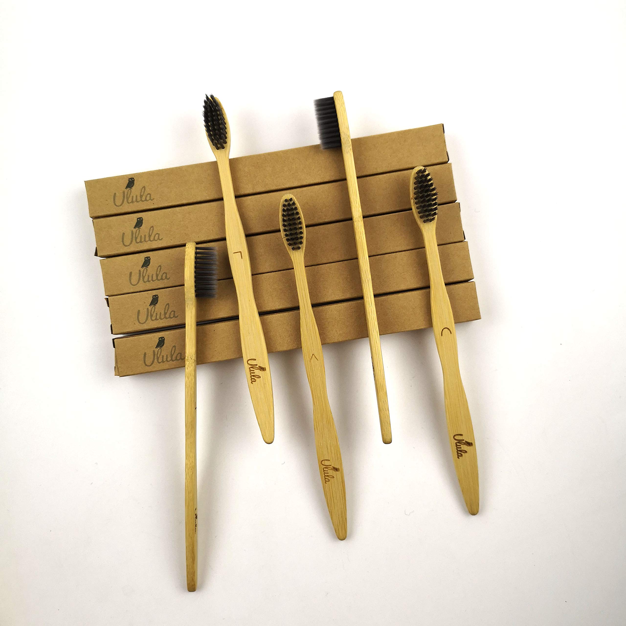 Ulula- our Best Charcoal Biodegradable Bamboo Toothbrush, Organic Eco-Friendly Bamboo with Ergonomic Handles & 100% BPA free|5 Pack (Charcoal)