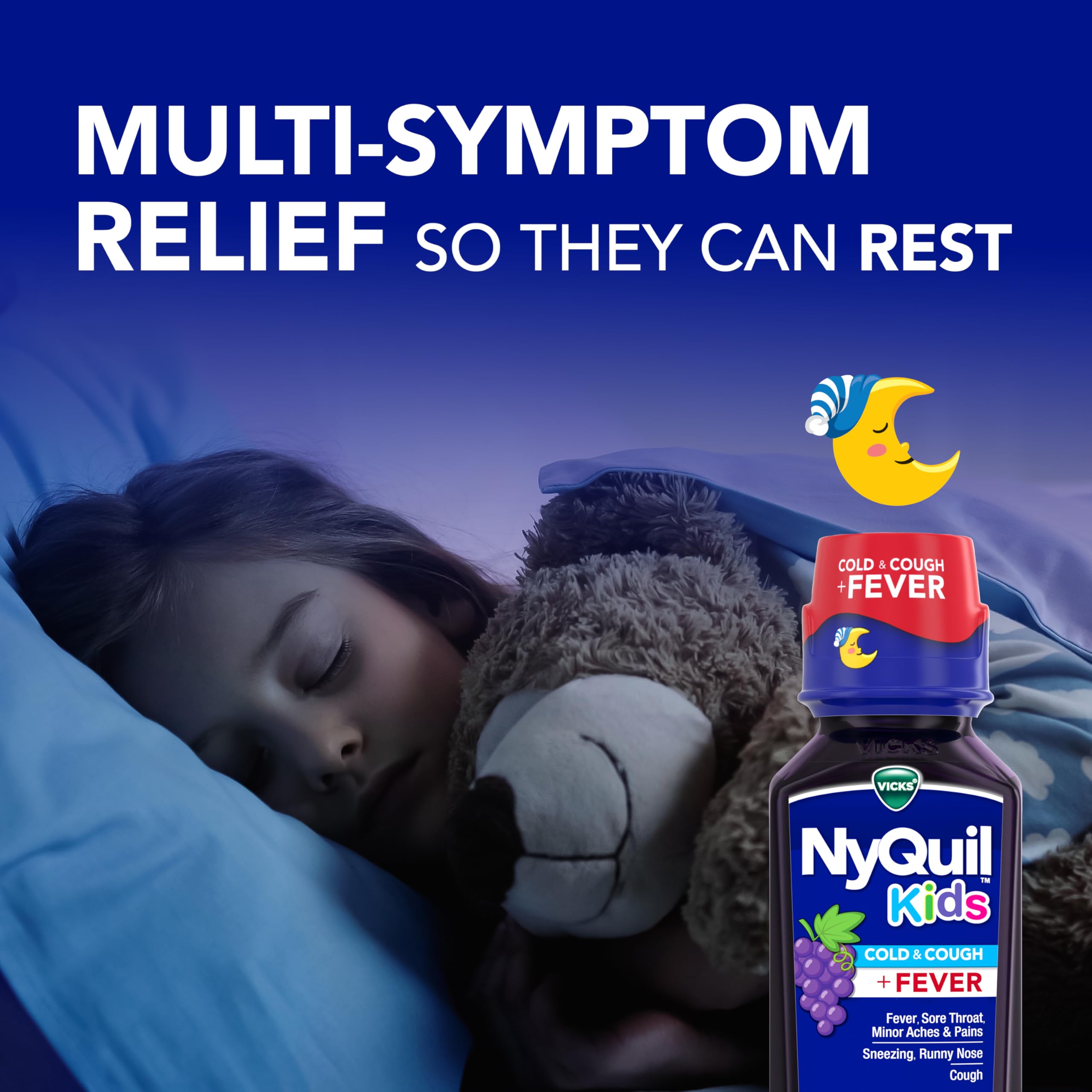 Vicks DayQuil and NyQuil Kids Grape Cold & Cough + Fever Multi-Symptom Relief Liquid Co-Pack, Specially Formulated for Kids Ages 6+, 2x8 OZ