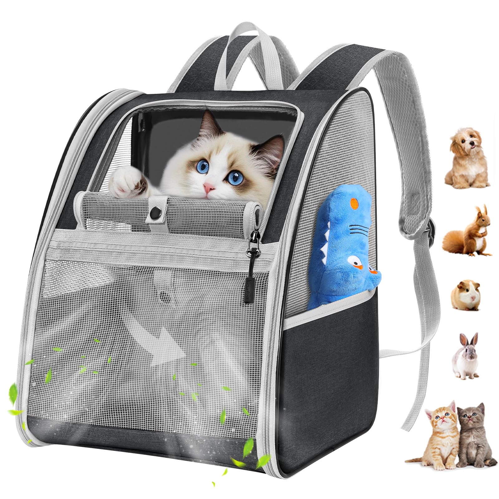 Pawaboo Cat Carrier Backpack, Dog Carrier Backpack with Breathable Mesh, 2023 Upgraded Steel Frame Pet Carrier Backpack Puppy Carrier for Travel, Cat Backpack for Small Dogs Cats, Black (up to 10KG)
