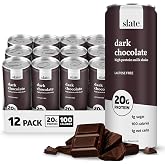Slate Milk Dark Chocolate 20g High Protein Milk Shake (12 Cans) | 20g Protein, 1g Sugar, 100 Cal - Real Ultra-Filtered Milk, Low Carb, Lactose Free, Breakfast Boost, Post-Workout, 11 oz