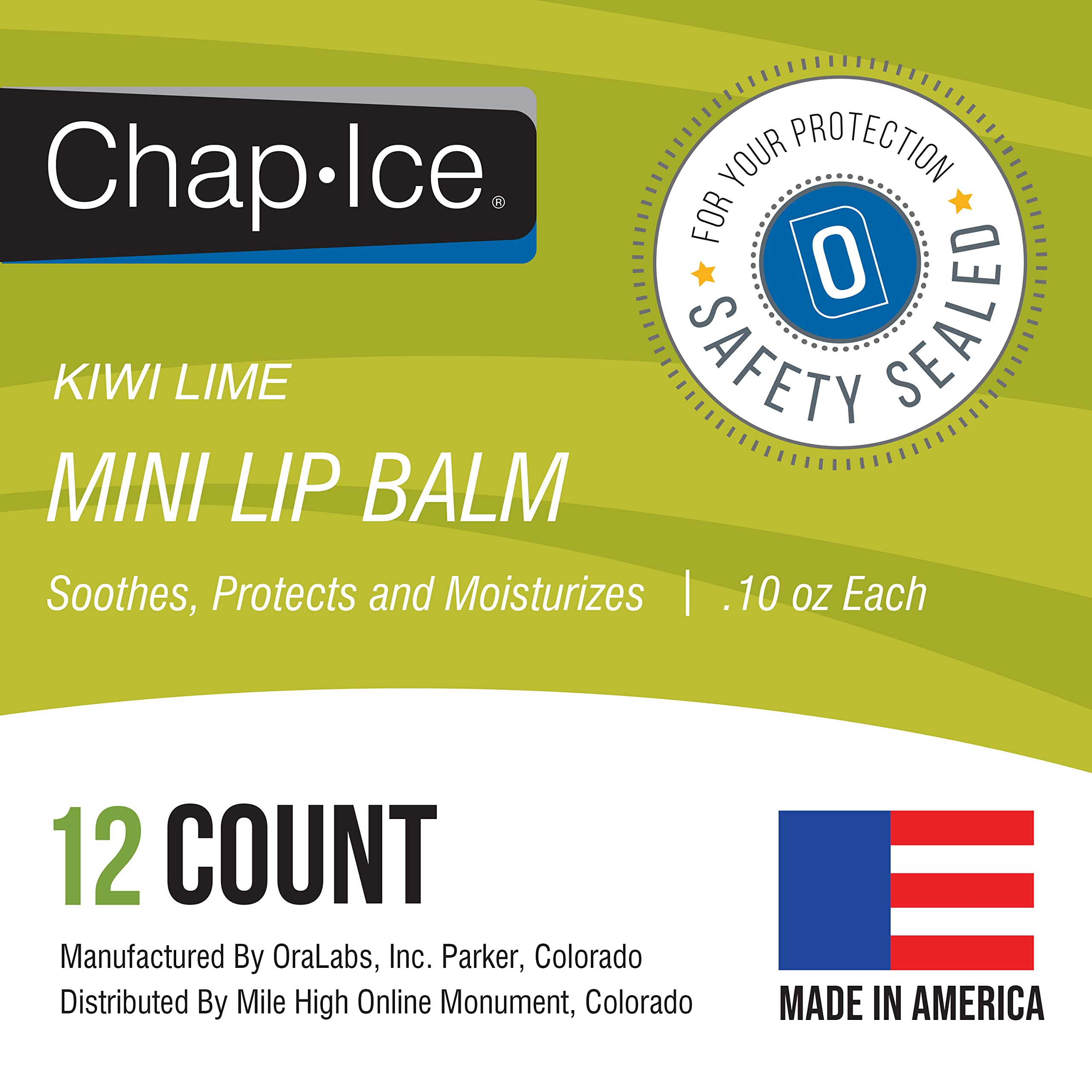 CHAP-ICE 12-Count Mini Kiwi Lime Lip Balms Fortified with Vitamin E for Dry, Cracked Lips | Made in USA | 0.10oz/3g Each