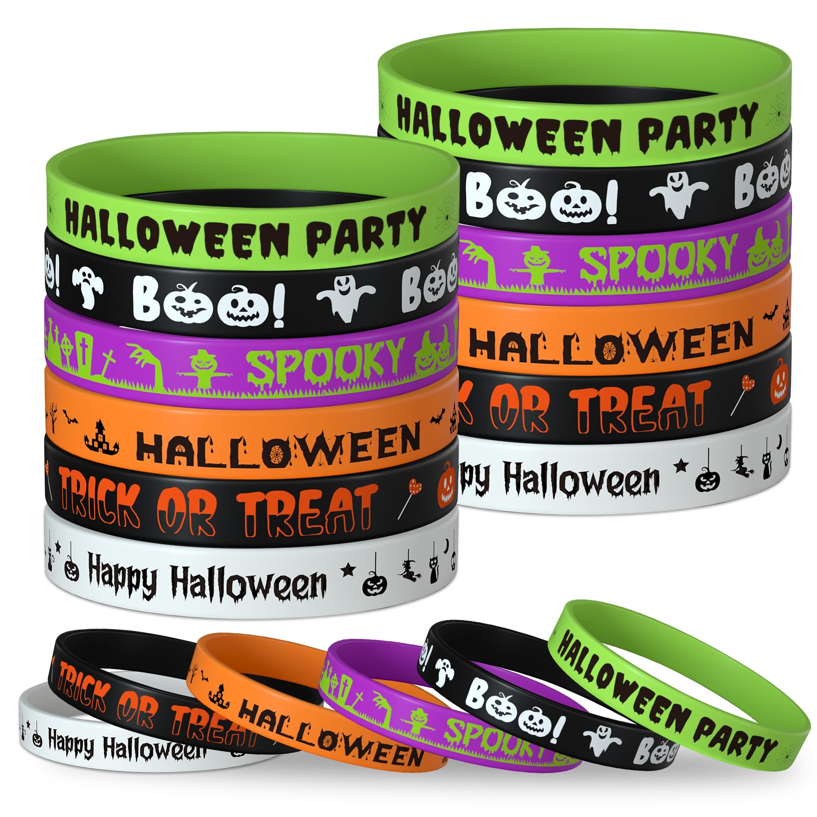 NEBURORA 24 Pcs Halloween Rubber Bracelets Silicone Wristbands Halloween Party Favors Trick or Treat Gifts Goodie Bag Stuffers โ image 1