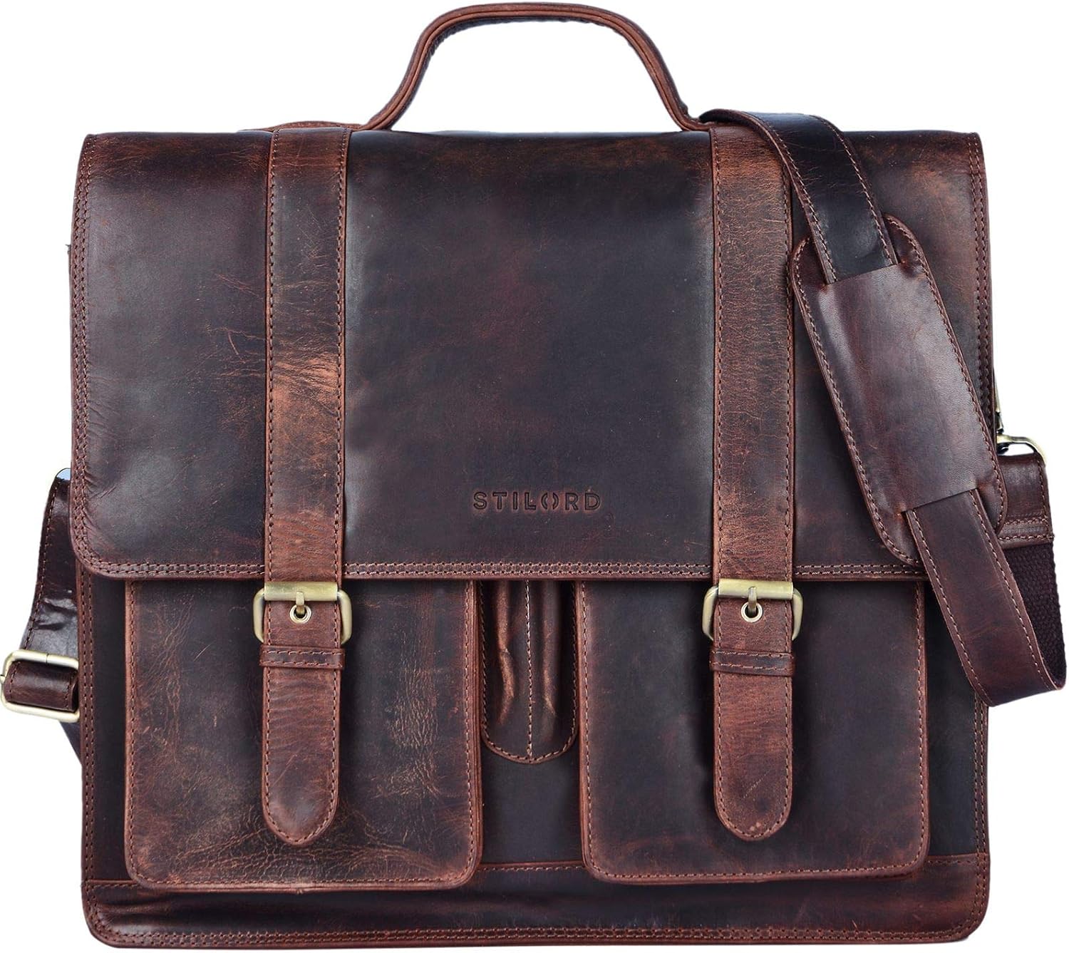 STILORD "Marius" Teacher Bag XL School Bag Leather Satchel Men Women Business Shoulder Bag Witch 14 inch Laptop Compartment Genuine Leather Colour:Kara - Image 3
