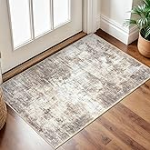 IOHOUZE Small Abstract Area Rug 2x3 Ft Entryway Rugs Washable Door Mat Indoor Entrance, Rubber Backed Throw Rugs, Printed Faux Wool Non Slip Floor Carpet for Foyer Front Door Sink, Beige Brown
