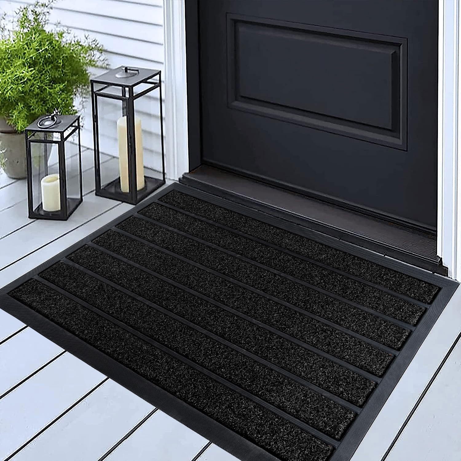 ubdyo Door Mats Indoor - Extra Durable Dirt Trapping Indoor Mats - Non-slip Rubber Rubber Door Mat - Low Profile Welcome mat outdoor - (43 x 76 cm, Bright Black)