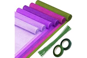 MLURCU Crepe Paper 6 Rolls Wide Crepe Paper Streamers 10 Inch x 8 Feet Artificial Floral Arrangements DIY Flower Making Kits Green Floral Tape and Wire for Wedding Festival Party Decorations Craft Supplies