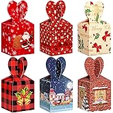 TaoBary 24 Pack Christmas Gift Boxes 3D Christmas Goody Treat Boxes Xmas Cardboard Cookie Packaging Box House Santa Snowman Gable Box for Xmas Party Favor and Gift Wrapping