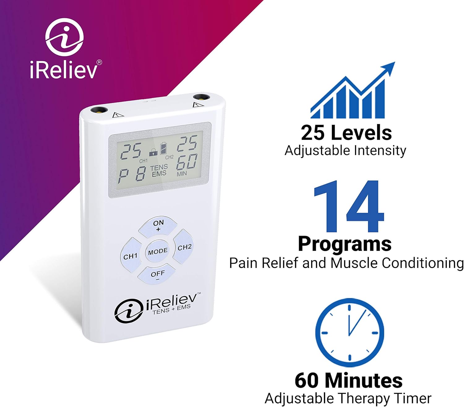 iReliev TENS + EMS Combination Unit Muscle Stimulator for Pain Relief & Arthritis & Muscle Strength - Treats Tired and Sore Muscles in Your Shoulders, Back, Ab's, Legs, Knee's and More: Health & Personal Care