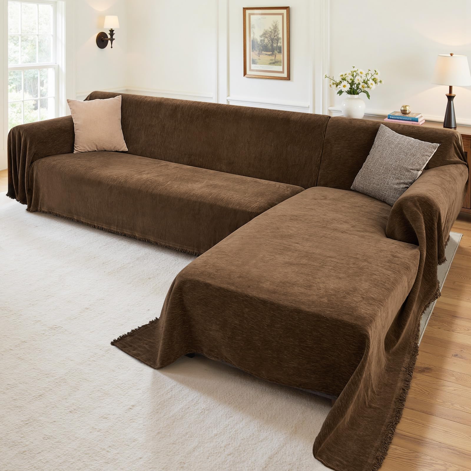 Photo 1 of Houmiggle Sectional Couch Covers, 2 Pieces Washable L Shaped Couch Covers Sofa Blanket for Dogs Pet Friendly Sectional Sofa Slipcovers Furniture Protector,71"x 118"+ 71"x 118",(XX-Large,Coffee)