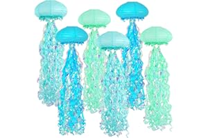 MEIDUO Jellyfish Paper Lanterns, under the sea party decorations, Dark Blue Green Cyan Hanging Jelly Fish Lantern for Kids Birthday Decors Ocean Themed party Baby Shower Room Decorations