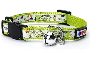 Pawtitas Glow in The Dark Cat Collar with Breakaway Safety Buckle & Bell Adjustable Kitten Collar, Green