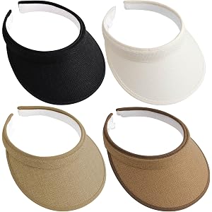Xicagup 4 Pack Sun Visor Hats Women Men, Clip On Wide Brim Adjustable Visors Hat Outdoor Sports Golf Beach Running Travel Cap