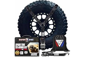 Y Strap for Spare Tire - Heavy Duty Spare Tire Strap for UTV, Offroad Accessories & Roof Rack, 3 Way Ratchet Strap Tie Down- 1.6" Wide, Can Secure Up to 40" Tire by Straight Jacket Crew (Black Camo)