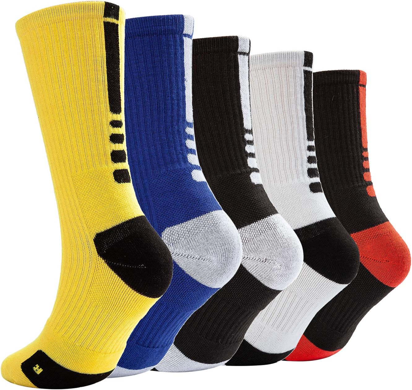 Mens Crew Compression Socks,Hiking Socks Women Moisture Wicking,Elite Basketball Socks Pack of 5