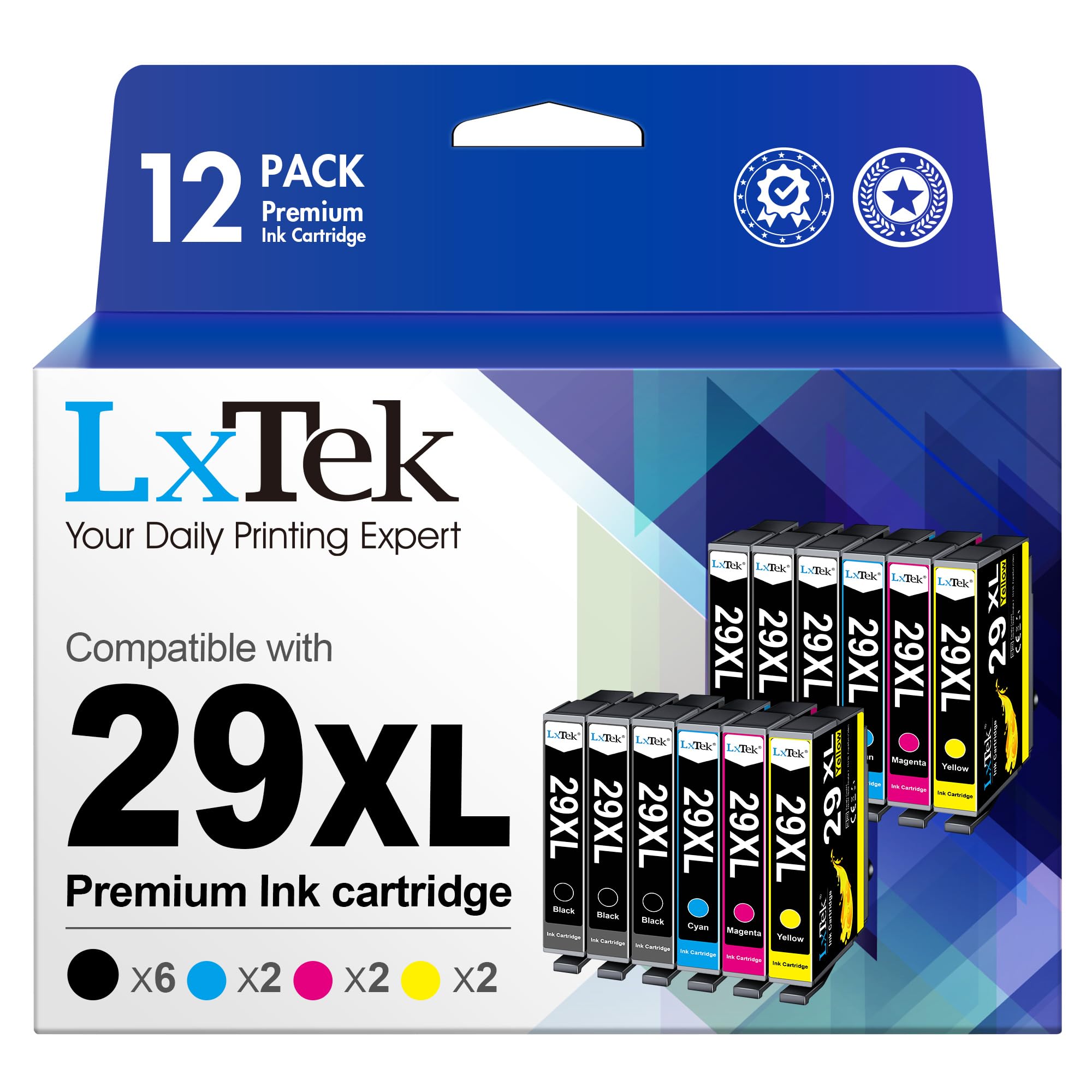 LxTek Compatible Ink Cartridge Replacement for Epson 29XL for Epson Expression Home XP-245 XP-235 XP-342 XP-442 XP-335 XP-432 XP-435 XP-332 XP-345 XP-445 (6 Black 2 Cyan 2 Magenta 2 Yellow,12-Pack)