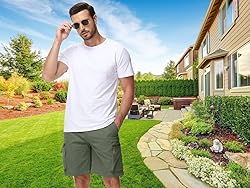 QPNGRP Men's 9" Inseam Stretch Waist Zipper Cargo