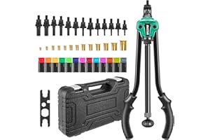 AUXTUR 16" Rivet Nut Tool, Rivnut Tool Kit with 7 Metric & 6Inch Mandrels, Nutsert Rivet Tool Set with 140pcs Rivnuts, Threaded Insert Hand Riveter with Rugged Carrying Case and Multioncal Wench