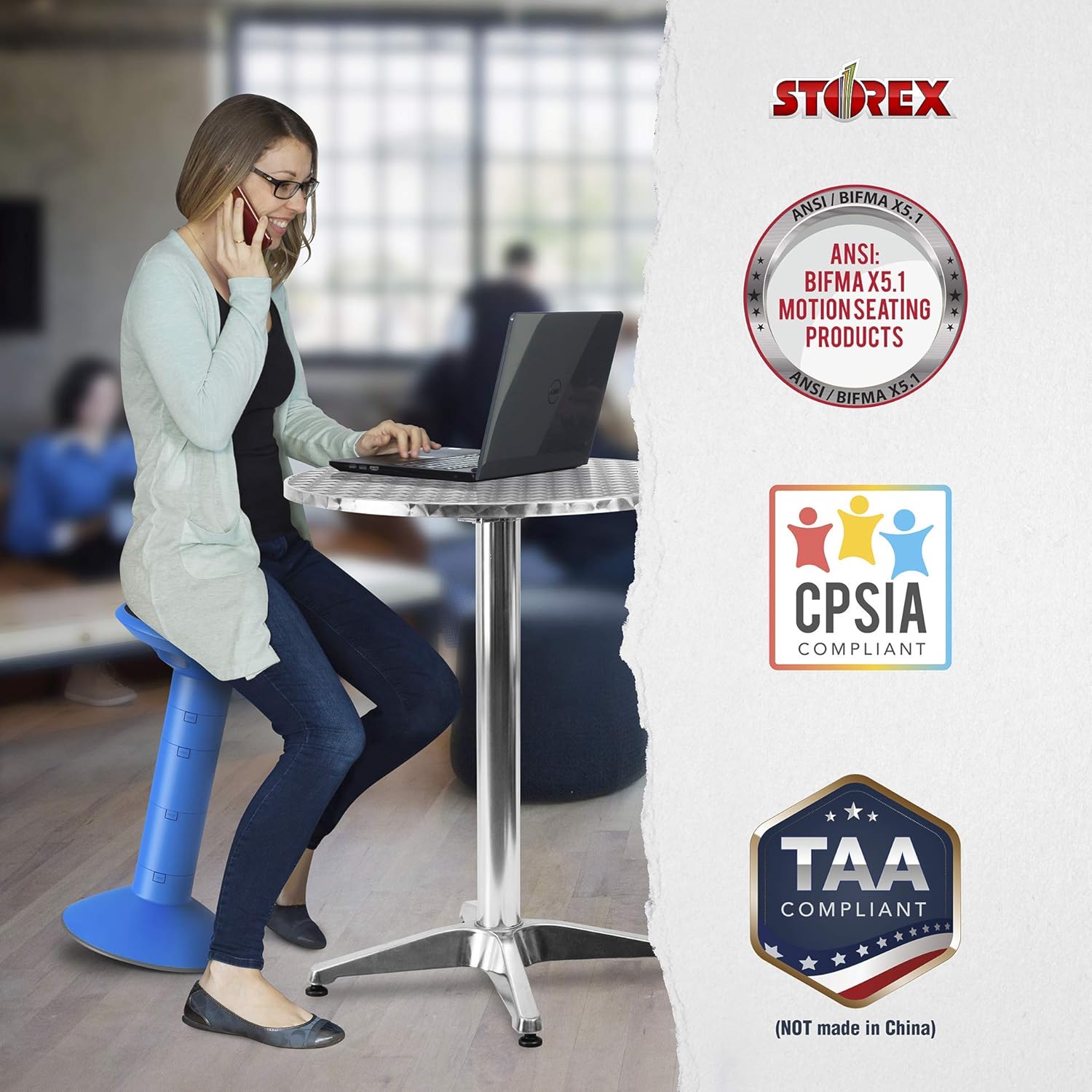 Storex Active Tilt Stool, Ergonomic Seating for Flexible Office Space and Standing Desks, Adjustable 12-24 Inch Height, Gray (00322U01C) : Office Products