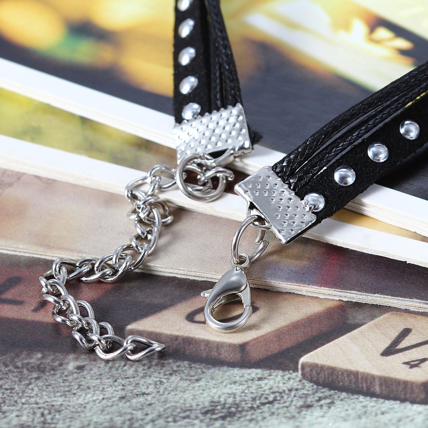 Flongo Choker Necklace for Women Girls Multi-Layer Black Velvet Rivets Pendant Cross Vintage Punk Rock Chain Adjustable Chain Fantasy Gifts Birthday Christmas All Saints Day - Image 4