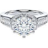 THELANDA 2CT Genuine Moissanite or Simulated Diamond Sterling Silver Luxury Vintage Large Side Stones Promise Engagement Ring