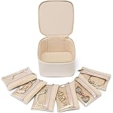 Vlando Jewelry Travel Case,Valentines Gift,Travel Jewelry Organizer with Clear Velvet Jewelry Bags 6Pcs Zipper Pouch for Women Girl Birthday Gift-White