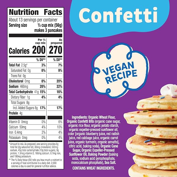ANNIE’S ORGANIC CONFETTI PANCAKE AND WAFFLE MIX, KIDS BREAKFAST, VEGAN, 26 OZ