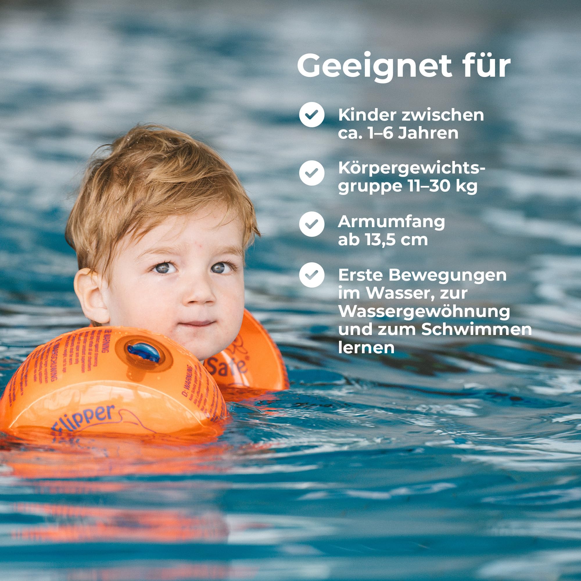 Flipper Swimsafe 1010 - Schwimmflügel für Babys ab 12 Monaten, sichere Schwimmhilfe mit unzerbrechlichem PE-Schaumkern zum Schwimmen lernen, Orange 3