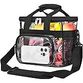 Busiuw Double -Deck Clear Lunch Bag for Work with Adjustable Shoulder Strap and Top Compartment for Work, Picnic, Beach, School