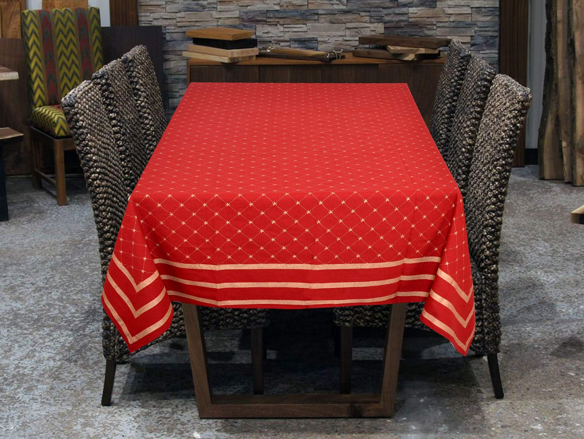 Raghuraj Lifestyle Cotton Abstract Rectangular Table Cover (140x170cm, Maroon, Pack of 1)