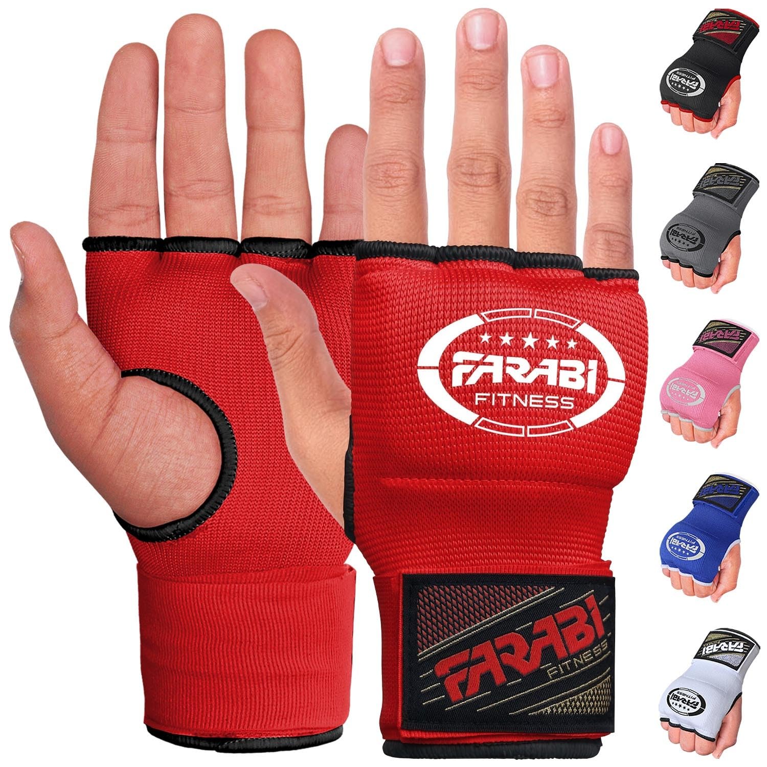 Farabi Sports Gel Padded Boxing Inner Gloves for Men & Women - Boxing Hand Wraps with 80cm Quick Elastic Wrist Strap - Under Mitts Handwraps for MMA, Muay Thai, Kickboxing, Punching & Martial Arts