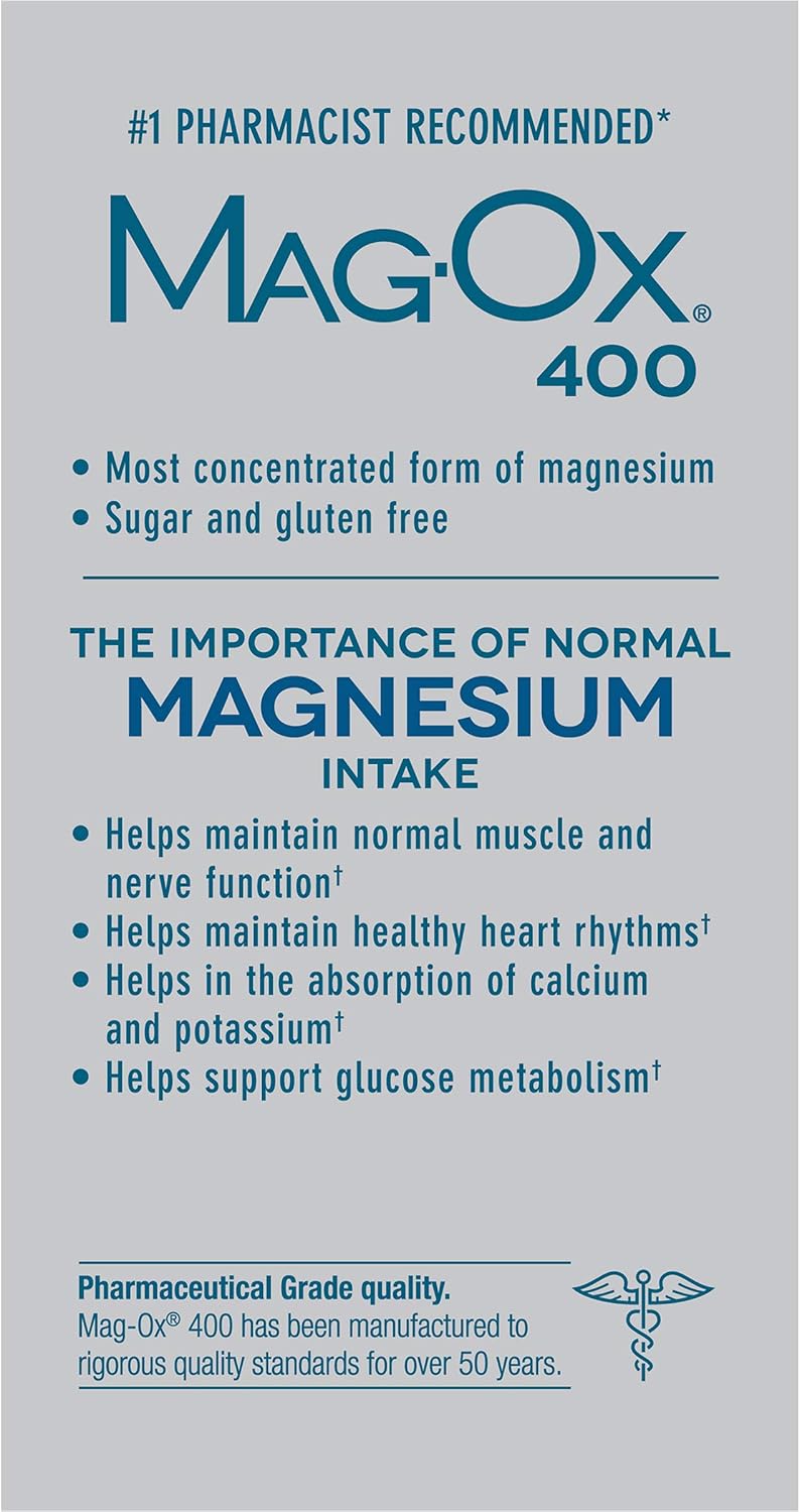 Mag-Ox 400 Magnesium Mineral Dietary Supplement Tablets, 483 mg Magnesium Oxide, 240 Count, Pharmaceutical Grade: Health & Personal Care