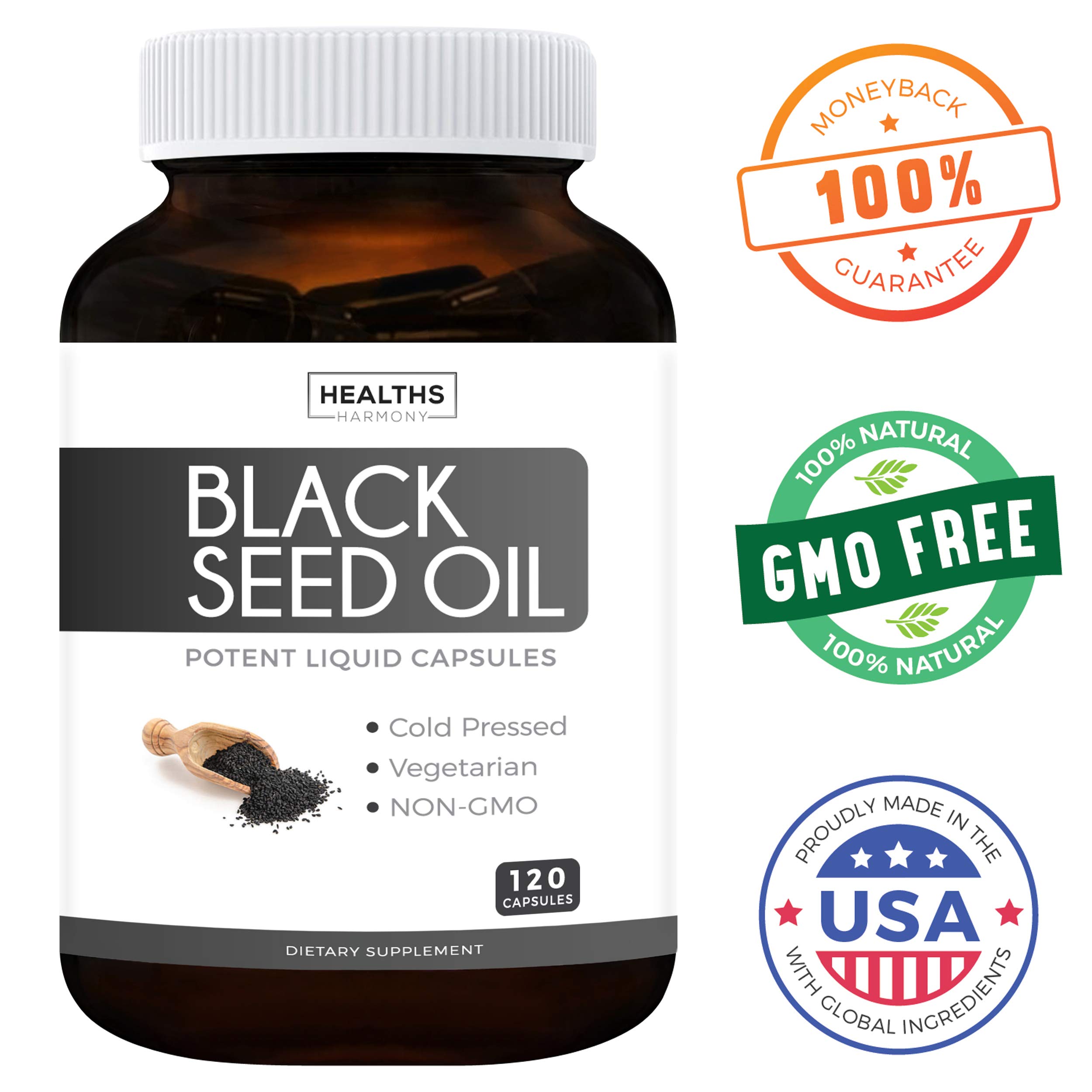 Best Black Seed Oil 120 Softgel Capsules (NonGMO & Vegetarian) Made