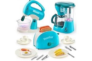 Joyin Play Kitchen Toys, Pretend Food Kitchen Accessories Girls Toy with Coffee Maker, Mixer, Toaster with Realistic Lights& Sounds, Birthday Gift for Kids, Gifts for Christmas