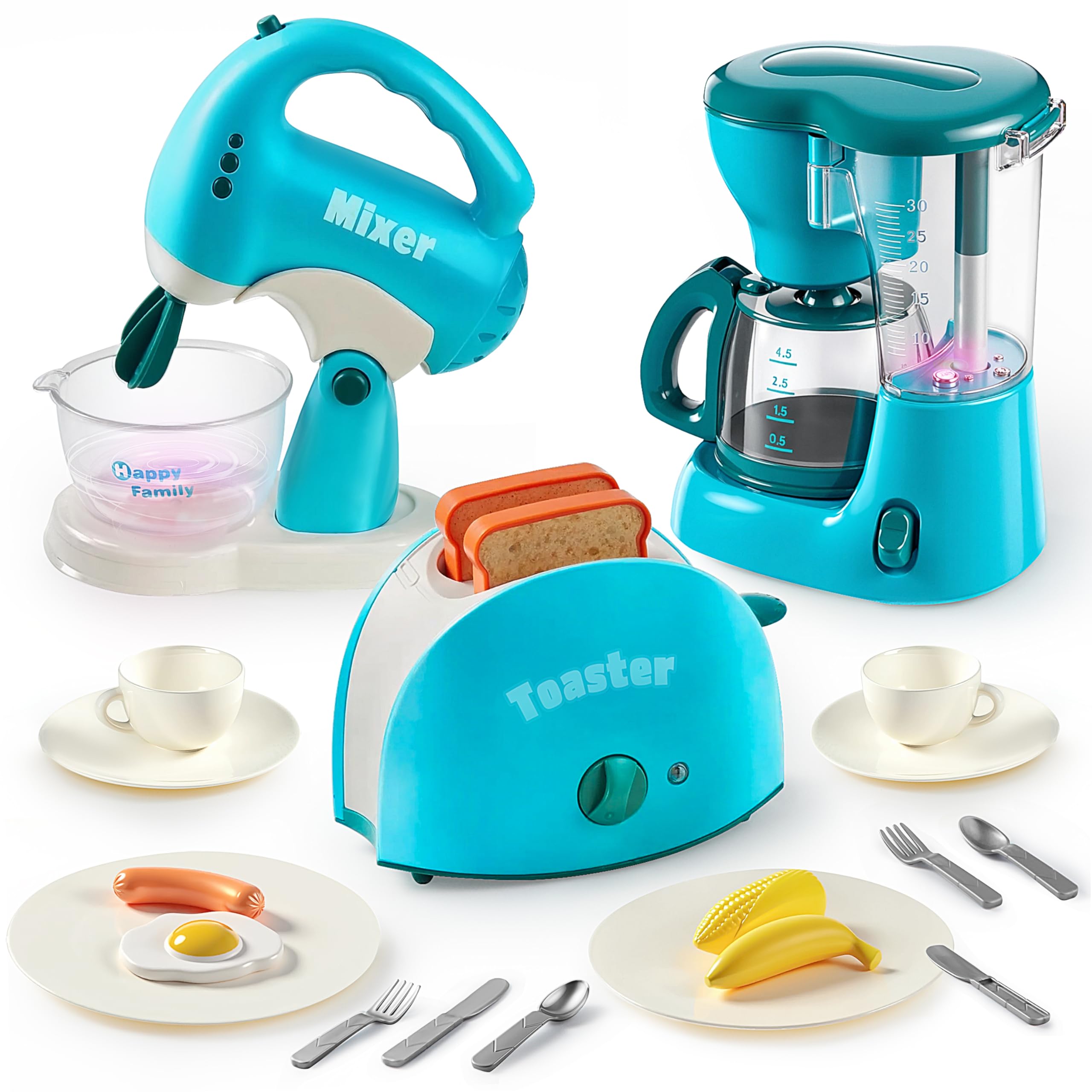 Photo 1 of Joyin Play Kitchen Toys, Pretend and Play Food Kitchen Accessories Girls Toy with Coffee Maker, Mixer, Toaster with Realistic Lights& Sounds, Birthday Gift for Kids, Gifts for Christmas