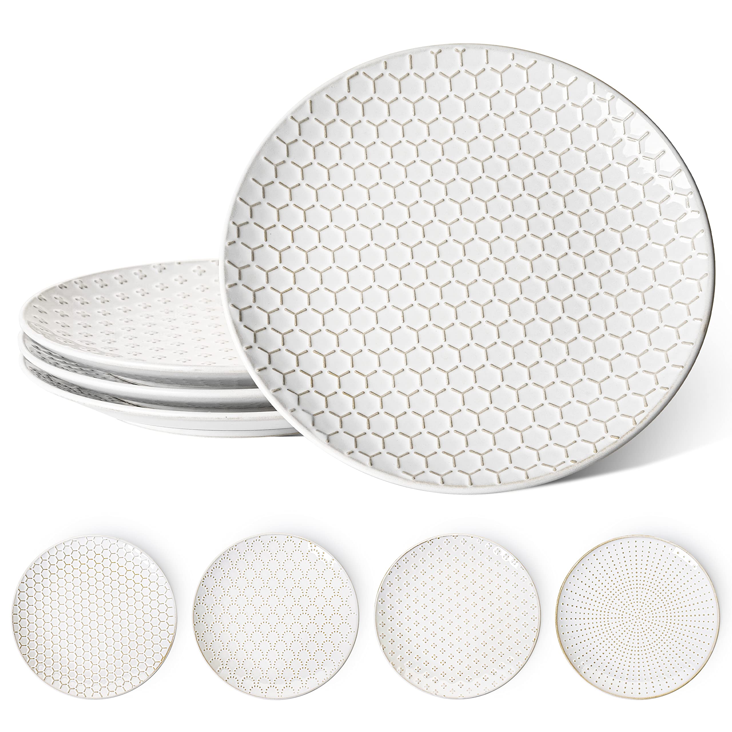 Photo 1 of LE TAUCI Dinner Plates 10 Inch, Ceramic Dish Set for Kitchen, Embossed Serving Dish, Microwave Oven Dishwasher Safe, For Housewarming or Wedding - Set of 4, Arctic white