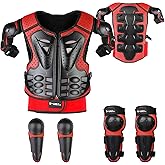 Youth Dirt Bike Gear, JUSTDOLIFE 5 PCS Motorcycle Armor Protection Jacket, Kids Motorcycle Armor with Knee Pads Elbow Pads Chest Protector Racing for Outdoor Sports