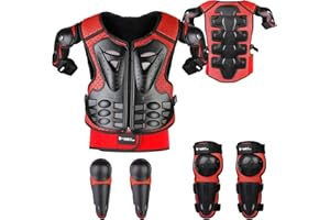 Youth Dirt Bike Gear, JUSTDOLIFE 5 PCS Motorcycle Armbor Protection Jacket, Kids Motorcycle Armor with Knee Pads Elbow Pads Chest Protector Racing for Outdoor Sports